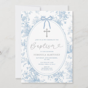 Bow Something Blue Vintage Baptism Silver Glitter Invitation