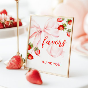 Bow Strawberry Baby Shower Favours Sign