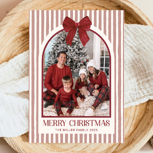 Bow Stripe Family Photo Christmas Holiday Card