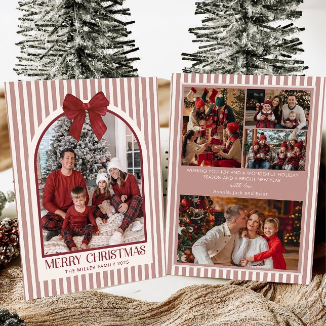 Bow Stripe Family Photo Christmas Holiday Card (Creator Uploaded)