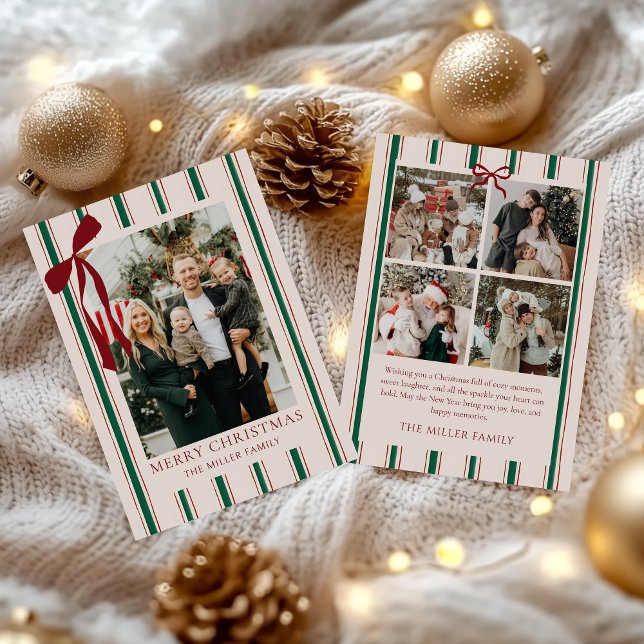 Bow Stripe Family Photo Christmas Holiday Card (Creator Uploaded)