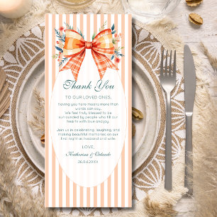 Bow Striped Wedding Place Setting Thank You Card