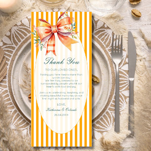 Bow Striped Wedding Place Setting Thank You Card