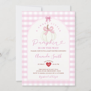 Bow Sweet Little Pumpkin Pink Gingham Baby Shower Invitation