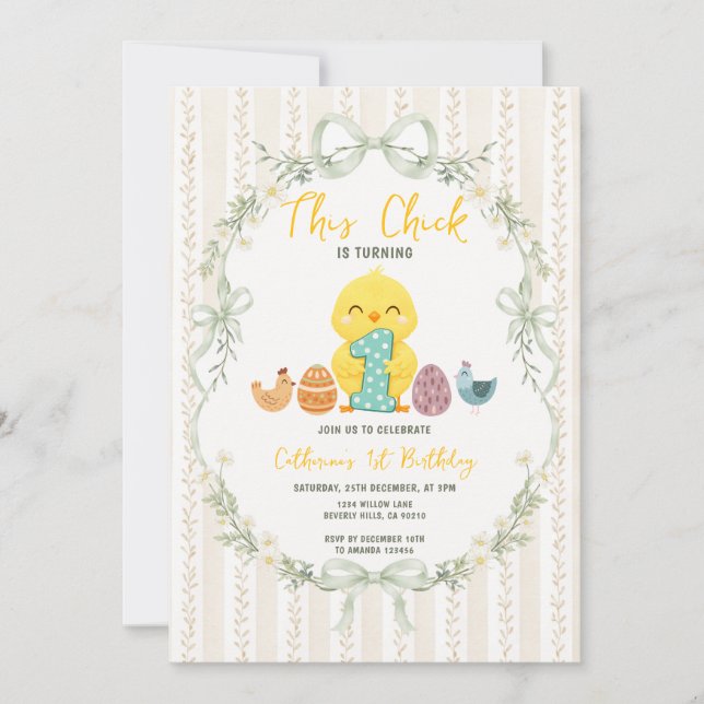 Bow This Chicks is turning ONE Easter Birthday Invitation (Front)