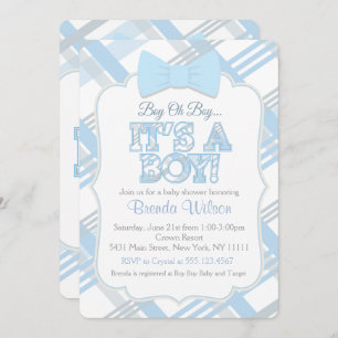 Bow-Tie and Blue Plaid Baby Shower Invitation