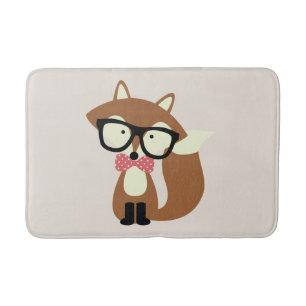 Bow Tie and Glasses Hipster Brown Fox Bath Mat