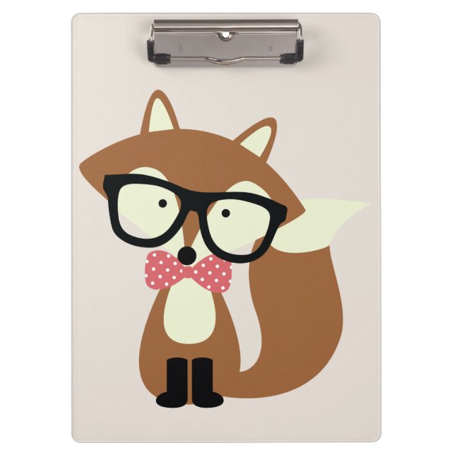 Bow Tie and Glasses Hipster Brown Fox Clipboard (Front)