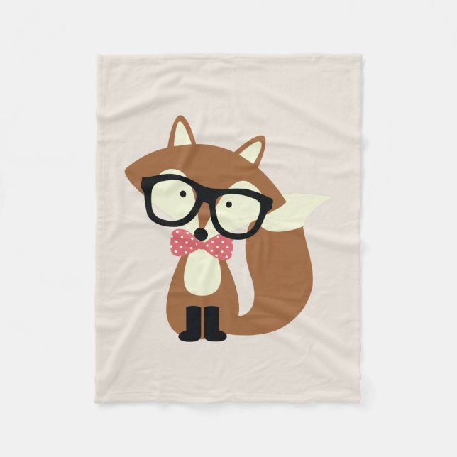 Bow Tie and Glasses Hipster Brown Fox Fleece Blanket (Front)