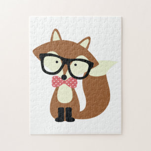 Bow Tie and Glasses Hipster Brown Fox Jigsaw Puzzle