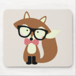 Bow Tie and Glasses Hipster Brown Fox Mouse Pad<br><div class="desc">Adorable vector illustration of a cute little brown fox wearing an oversized pair of glasses and red and white polka dot pattern bow tie.</div>