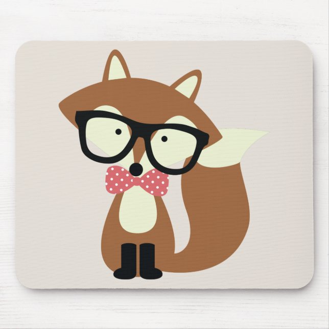Bow Tie and Glasses Hipster Brown Fox Mouse Pad (Front)