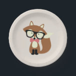 Bow Tie and Glasses Hipster Brown Fox Paper Plate<br><div class="desc">Adorable vector illustration of a cute little brown fox wearing an oversized pair of glasses and red and white polka dot pattern bow tie.</div>