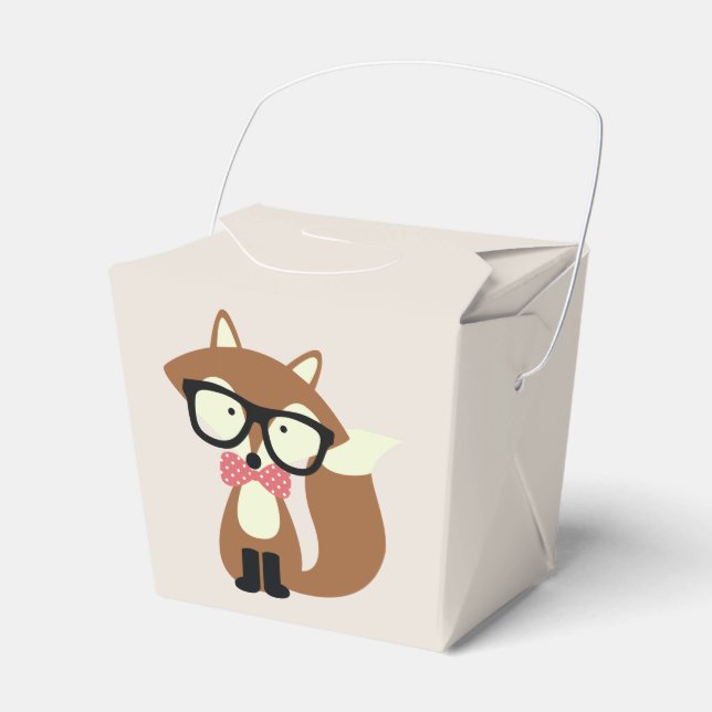 Bow Tie and Glasses Hipster Brown Fox Personalised Favour Box (Front Side)