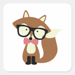 Bow Tie and Glasses Hipster Brown Fox Personalised Square Sticker