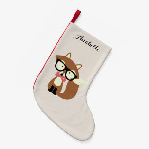 Bow Tie and Glasses Hipster Brown Fox Small Christmas Stocking
