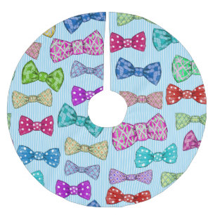 Bow tie, blue stripes, watercolor. brushed polyester tree skirt