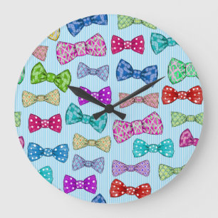 Bow tie, blue stripes, watercolor. large clock