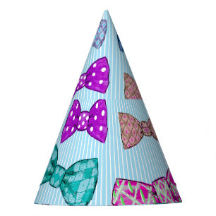 Bow tie, blue stripes, watercolor. party hat