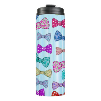 Bow tie, blue stripes, watercolor. thermal tumbler