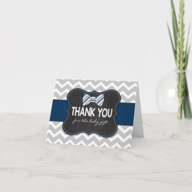 Bow Tie Chalkboard baby shower gift thank you note (Front)