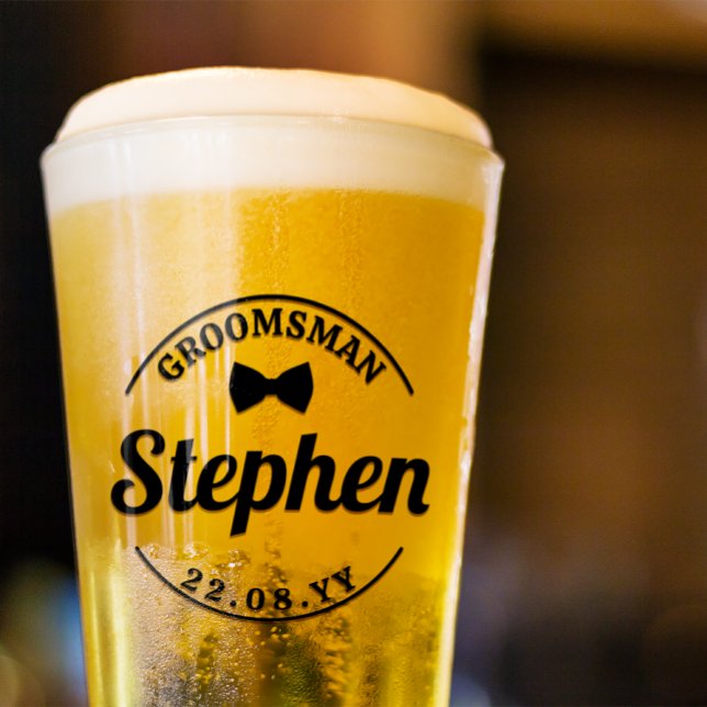 Bow Tie Curved Text Name Date Groomsman Wedding Glass (Creator Uploaded)