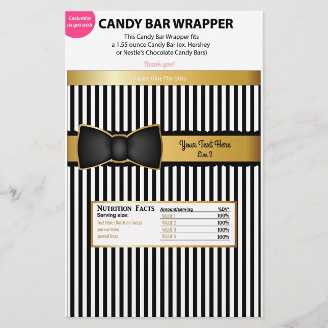 Bow Tie Gold Black Candy Wrapper Bar Chocolate (Front)