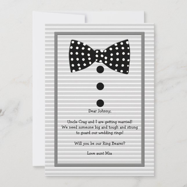 Bow Tie Identity Grey Ring Bearer Request Card (Front)