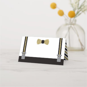 Bow Tie Place Cards, Food Cards, Black, Faux Gold Place Card