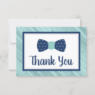 Bow Tie Thank You Card, Navy, Aqua