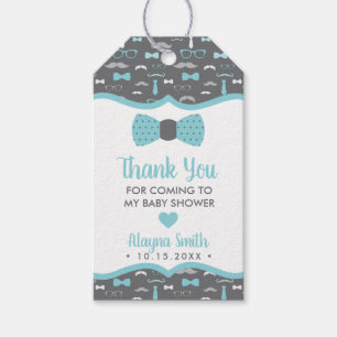 Bow Tie Thank You Favour Tag, Aqua, Grey Gift Tags