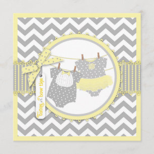 Bow Tie Tutu and Chevron Print Gender Reveal Party Invitation