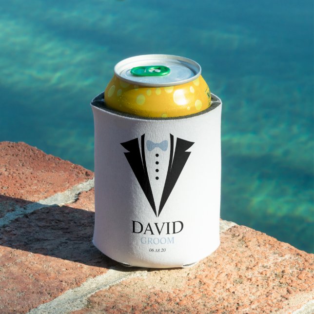 Bow Tie Tuxedo "Groom" Personalised Can Cooler (In Situ Pool)