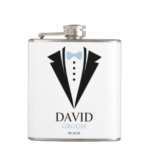 Bow Tie Tuxedo "Groom" Personalized Hip Flask