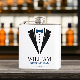Bow Tie Tuxedo "Groomsman" Personalised Hip Flask