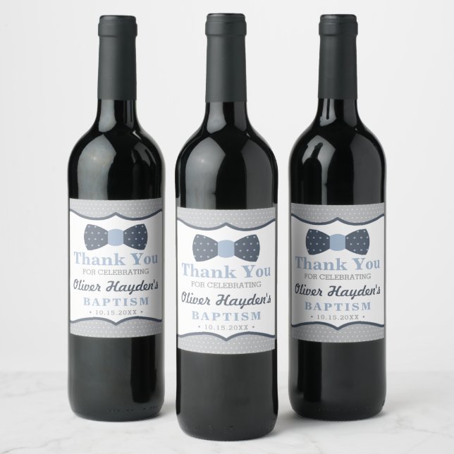 Bow Tie Wine Bottle Label in Blue and Grey (Bottles)