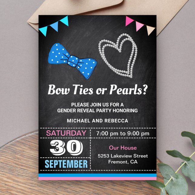 Bow Ties or Pearls Gender Reveal Party Invitation (Creator Uploaded)