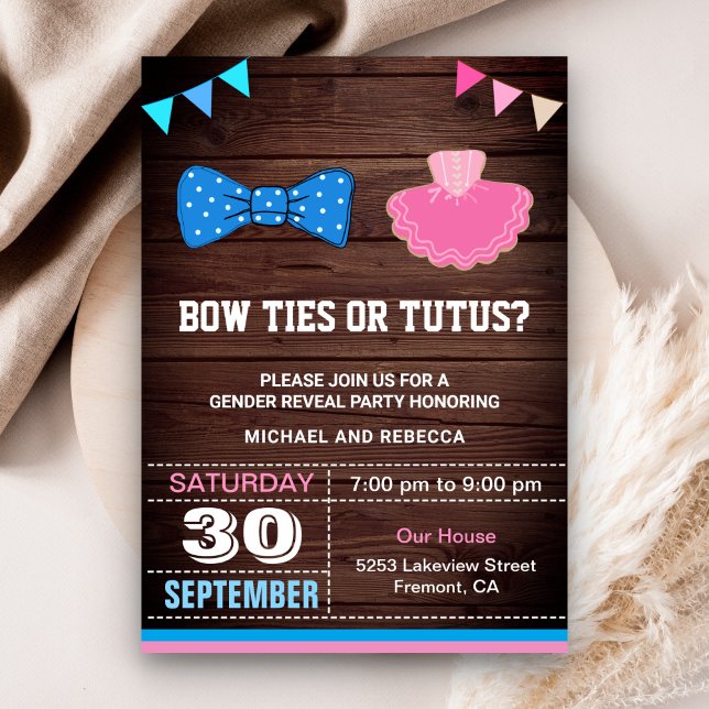Bow Ties or Tutus Gender Reveal Party Invitation (Creator Uploaded)