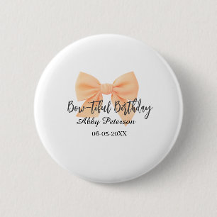 Bow-tiful birthday orange bow name date simple pas 6 cm round badge