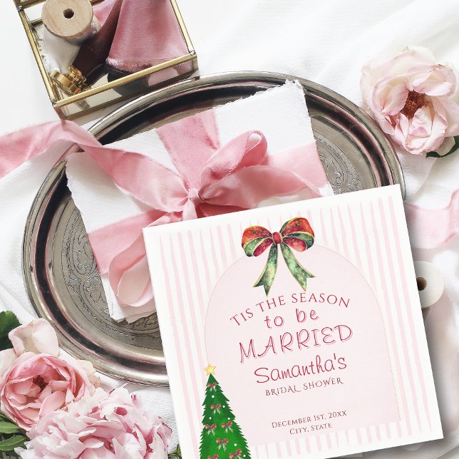 Bow Tis The Season To Be Married Bridal Shower Napkin (Bow Tis The Season To Be Married Bridal Shower Festive Napkins Wedding Rehearsal Dinner Serviettes)