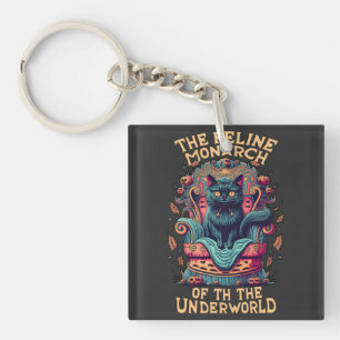 Bow to the Feline Monarch of the Underworld Spooky Key Ring