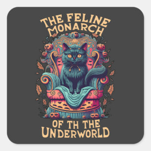 Bow to the Feline Monarch of the Underworld Spooky Square Sticker