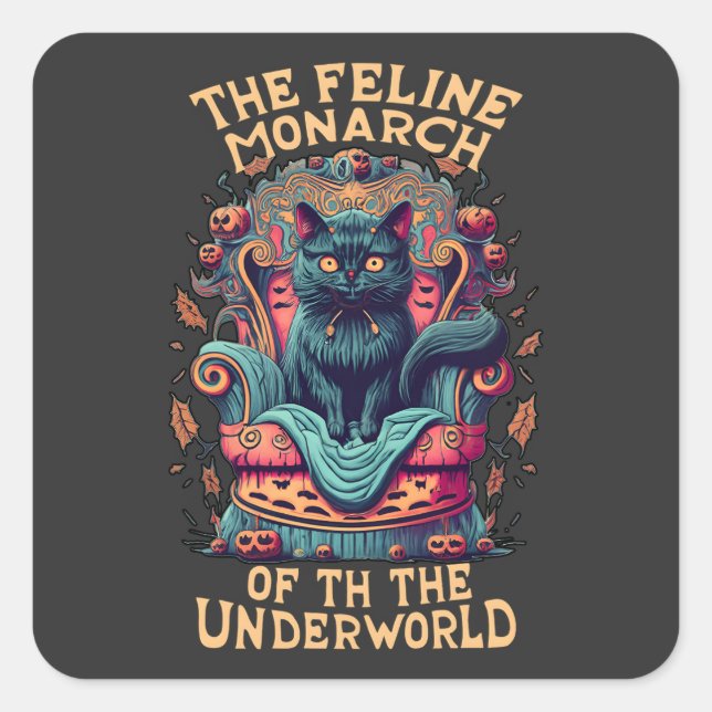 Bow to the Feline Monarch of the Underworld Spooky Square Sticker (Front)
