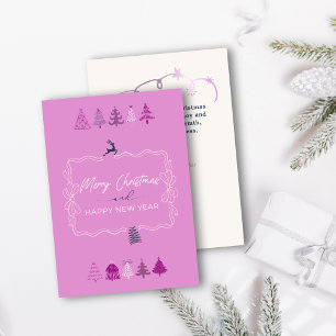 Bow & Trees Doodle Pastel Lavander Holiday Card