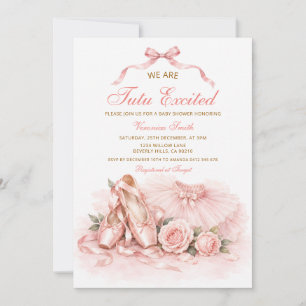 Bow Tutu Excited Pink Ballet Shoes Baby Shower Invitation