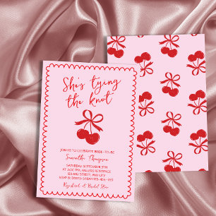 Bow Tying The Knot Cherry Hand Drawn Bridal Shower Invitation