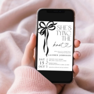 Bow Tying the Knot Photo QR Bridal Shower Invitation