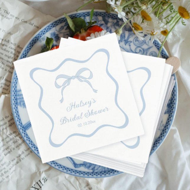 Bow Tying the Knot Something Blue Bridal Shower Napkin (Creator Uploaded)
