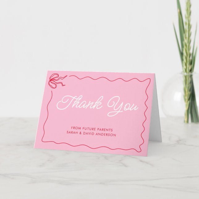 Bow Valentines Pink Red Baby Shower Thank You Card (Front)