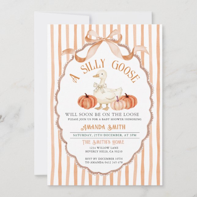 Bow Vintage Fall Silly Goose Baby Shower  Invitation (Front)